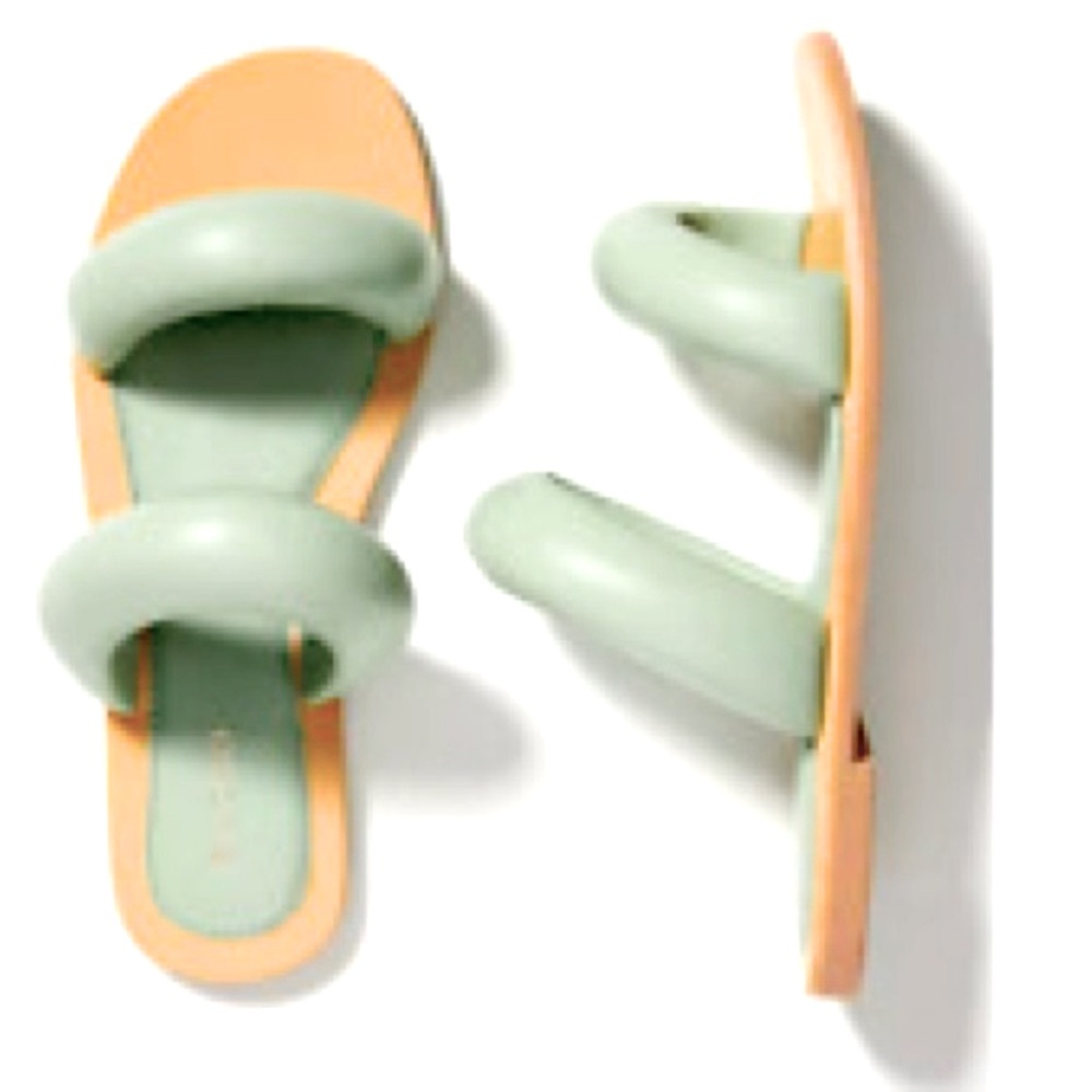Pilcro Leather Mint Double Puff Strap Slide Pastel Coastal Minimalist sz 8